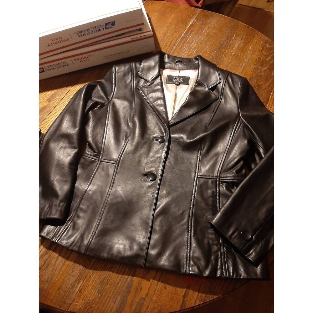 Large Wilson Black Leather Blazer Jacket Coat Beautiful Condition